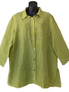 French Laundry Ombre Green Linen-Blend Top Size L